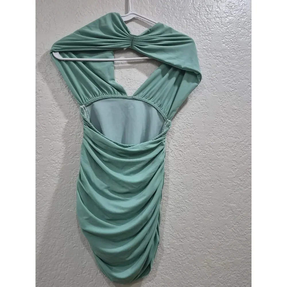Norma Kamali Green Ruched Halterneck One-Piece Swimsuit Size S Slimming